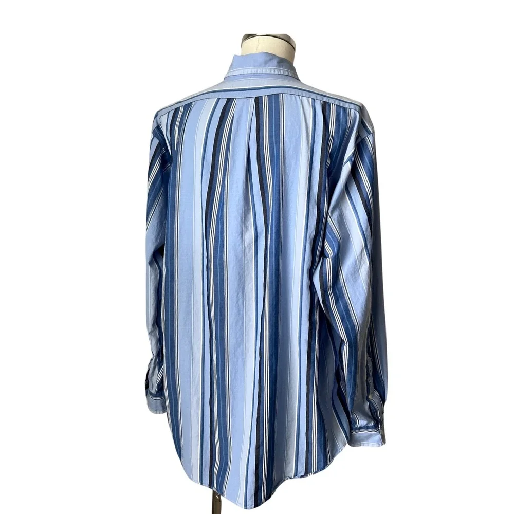 Vintage Polo Ralph Lauren Y2K Mens XL Classic Fit Blue Striped Button Down Shirt